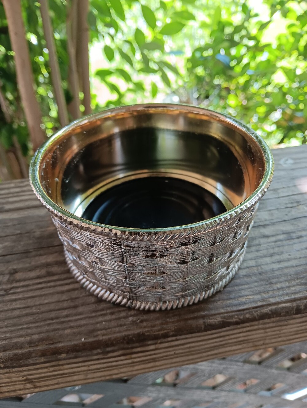 Vintage F.B. Rogers Basket Weaved Bottle Coaster Metalware MCM